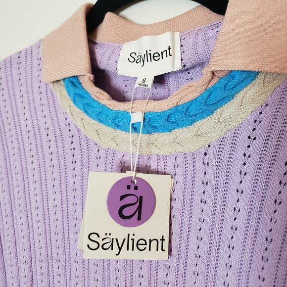 Saylient Organic Cotton Short Sleeve Sweater Rainbow Neckline Small - Picture 4 of 6